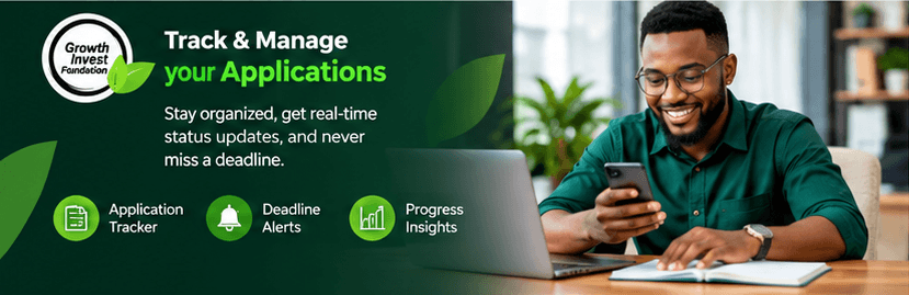 Growth Invest campaign artwork about tracking and managing applications